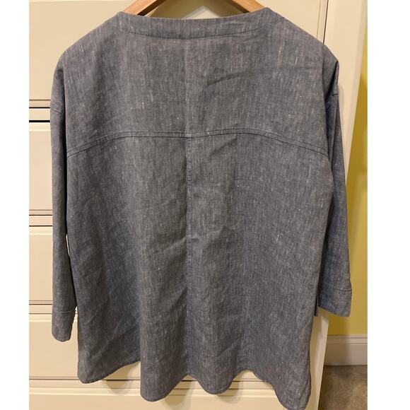 Eileen Fisher Linen Organic Cotton Denim Chambray Button Down Blouse Size Medium - Picture 3 of 8